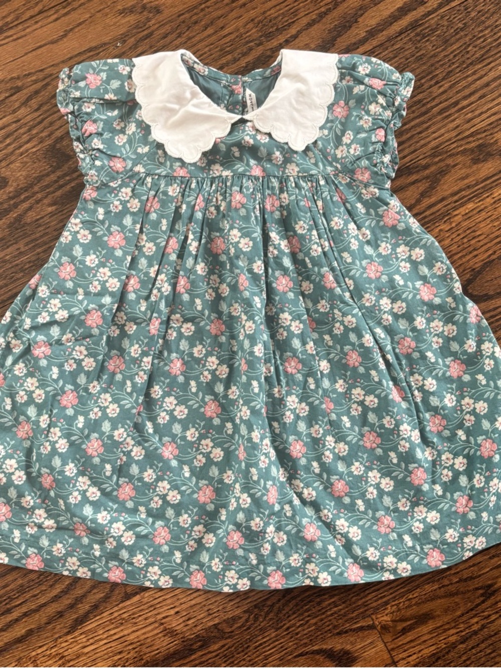 Janie and Jack Green Floral Dress with White Scalloped Collar 18-24M